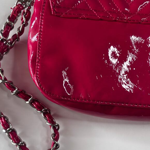 Big Buddha Hot Pink Patent Leather Quilted Purse Short & Long Chain AS IS - Picture 7 of 15